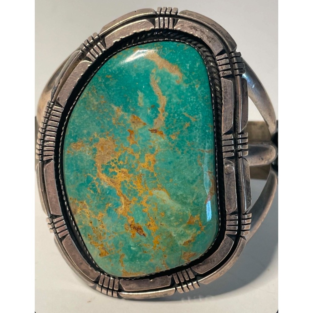 Roy Buck Navajo Sterling Silver Large Turquoise Cuff Bracelet Native American
